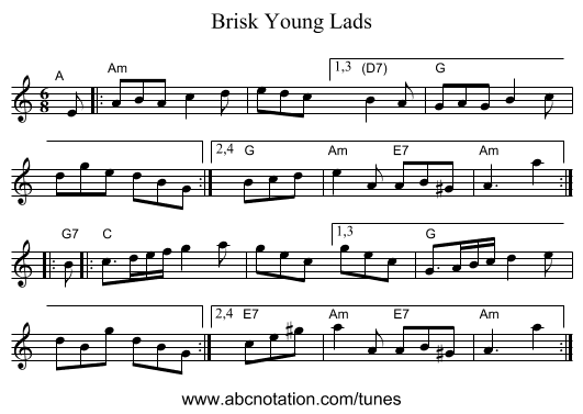 Brisk Young Lads - staff notation