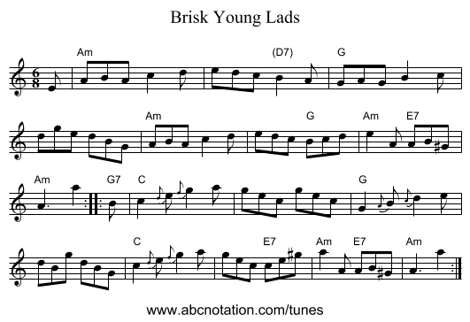 Brisk Young Lads - staff notation