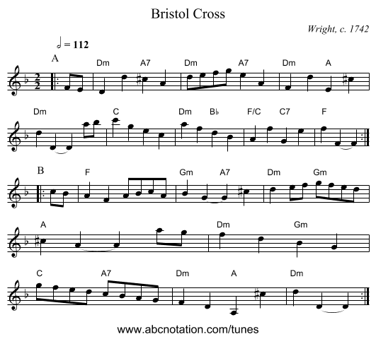 Bristol Cross - staff notation