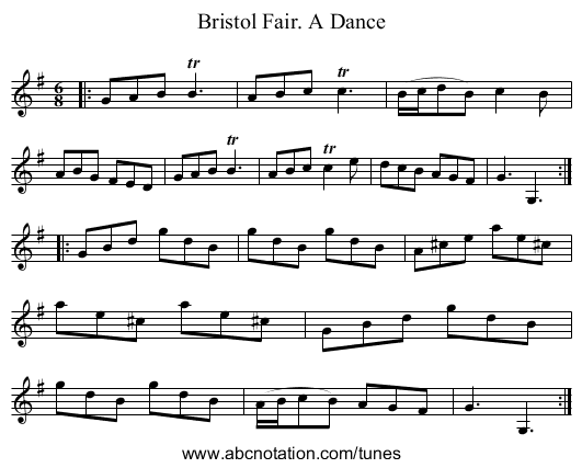 Bristol Fair. A Dance - staff notation