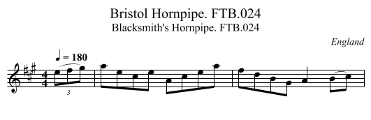 Bristol Hornpipe. FTB.024 - staff notation