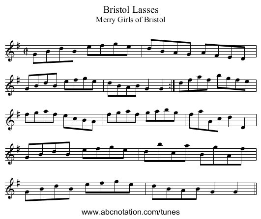 Bristol Lasses - staff notation