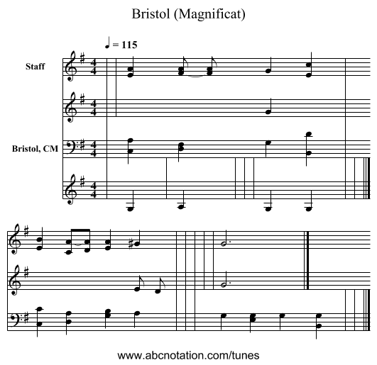 Bristol (Magnificat) - staff notation