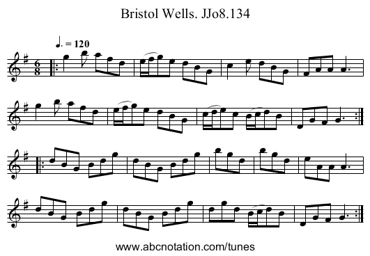 Bristol Wells. JJo8.134 - staff notation