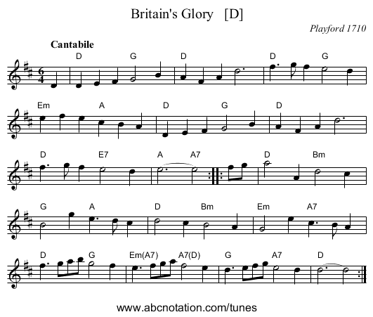 Britain's Glory   [D] - staff notation