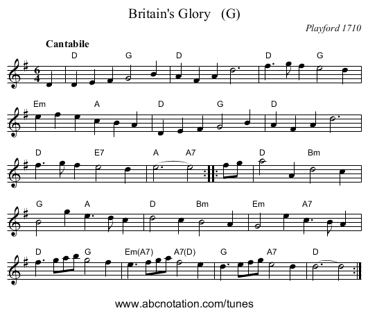 Britain's Glory (G) - staff notation