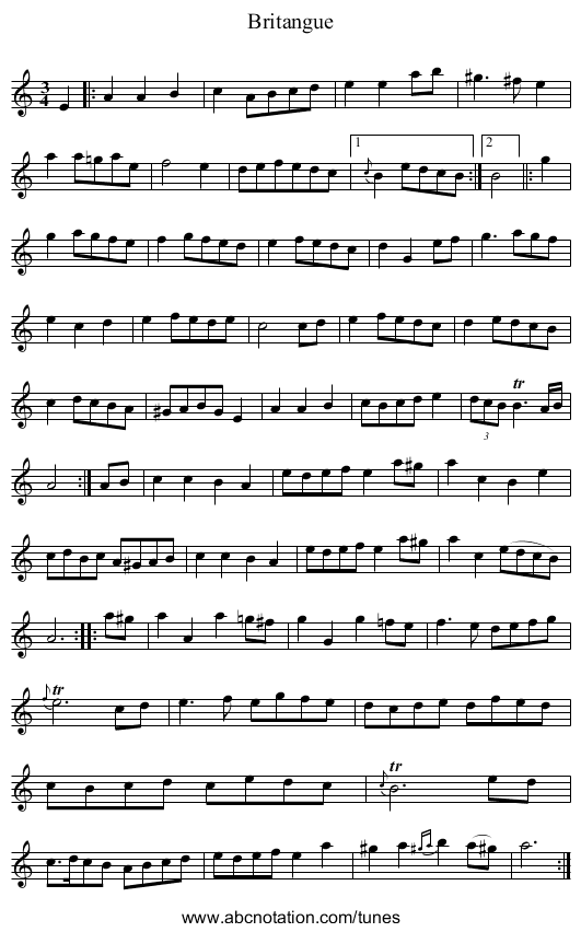 Britangue - staff notation