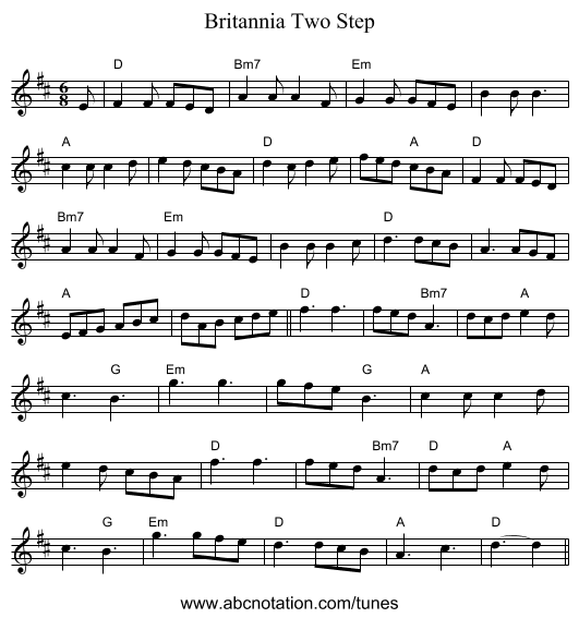 Britannia Two Step - staff notation