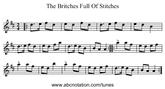 Britches Full Of Stitches, The - staff notation