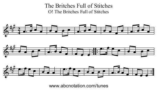 Britches Full of Stitches, The - staff notation