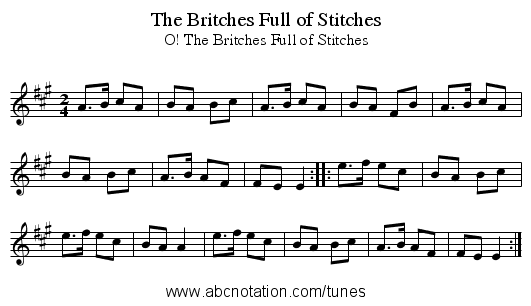 Britches Full of Stitches, The - staff notation