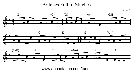 Britches Full of Stitches - staff notation