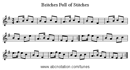 Britches Full of Stitches - staff notation