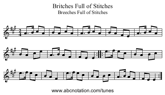 Britches Full of Stitches - staff notation