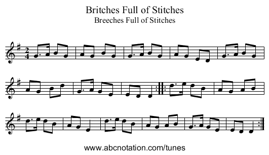 Britches Full of Stitches - staff notation