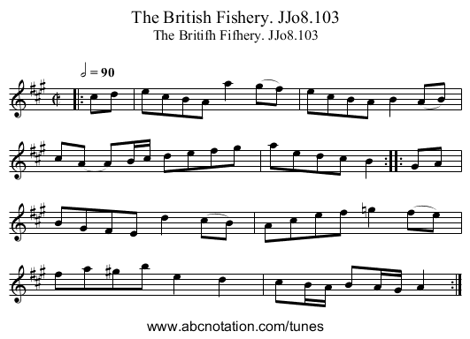 British Fishery. JJo8.103, The - staff notation