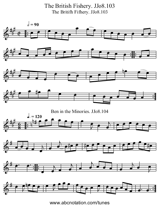 British Fishery. JJo8.103, The - staff notation