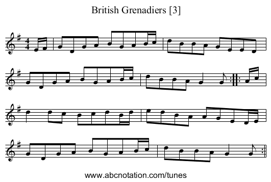 British Grenadiers [3] - staff notation