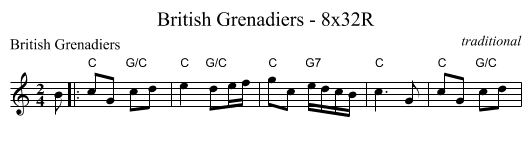 British Grenadiers - 8x32R - staff notation