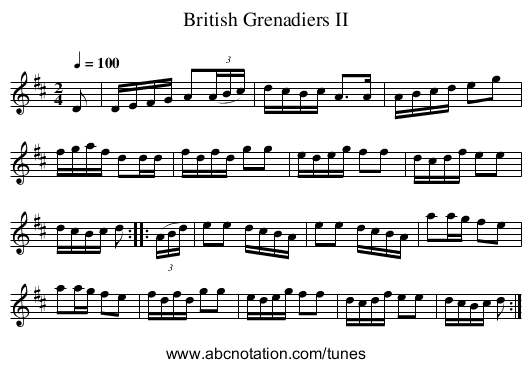 British Grenadiers II - staff notation