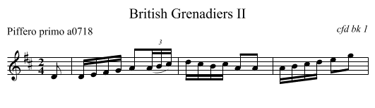 British Grenadiers II - staff notation