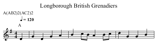 British Grenadiers, Longborough - staff notation