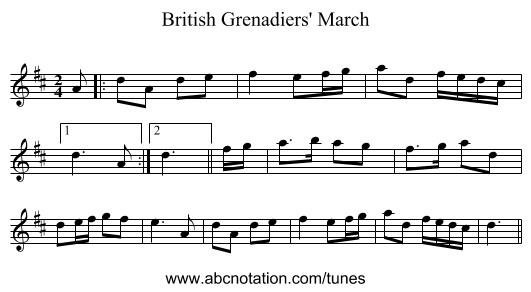 British Grenadiers' March - staff notation