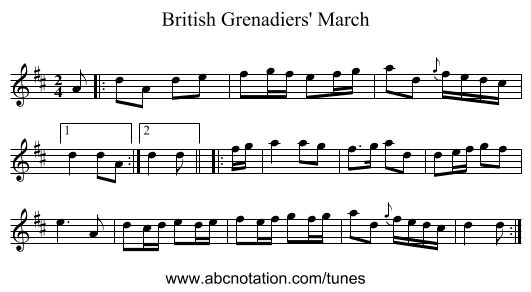 British Grenadiers' March - staff notation