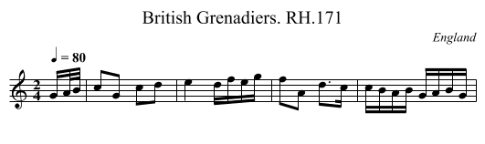 British Grenadiers. RH.171 - staff notation