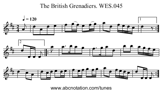British Grenadiers. WES.045, The - staff notation
