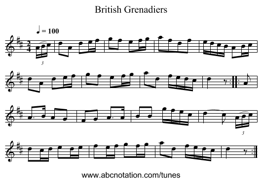 British Grenadiers - staff notation