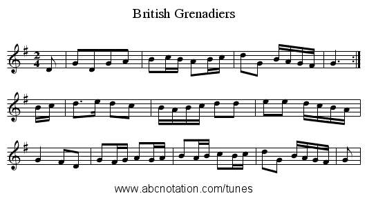 British Grenadiers - staff notation
