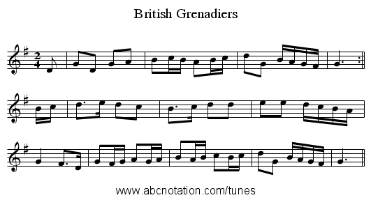 British Grenadiers - staff notation