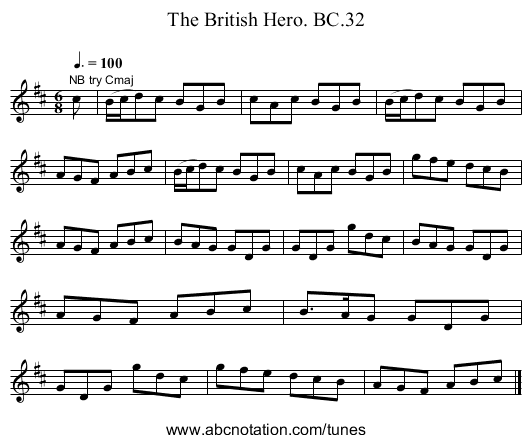 British Hero. BC.32, The - staff notation