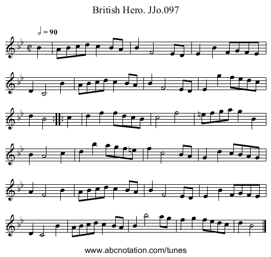British Hero. JJo.097 - staff notation