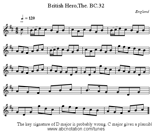 British Hero,The. BC.32 - staff notation
