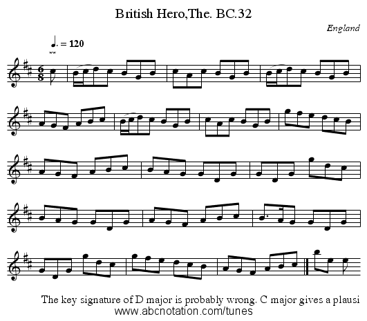 British Hero,The. BC.32 - staff notation