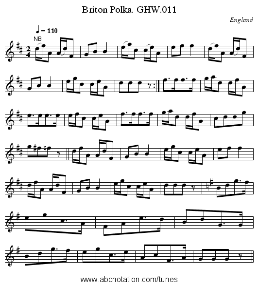 Briton Polka. GHW.011 - staff notation