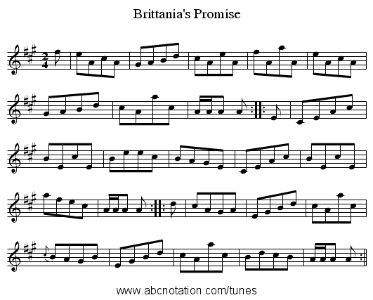 Brittania's Promise - staff notation