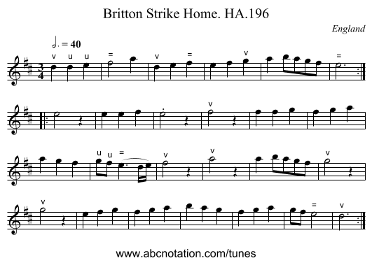 Britton Strike Home. HA.196 - staff notation