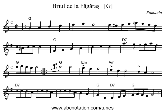 Br&icirc;ul de la F&abreve;g&abreve;raş   [G] - staff notation