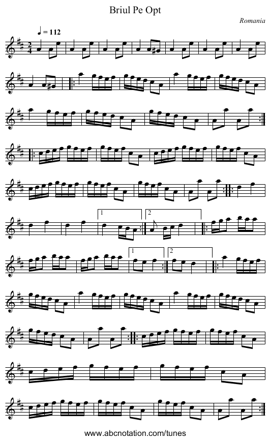 Briul Pe Opt - staff notation