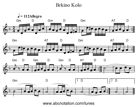 Brkino Kolo - staff notation