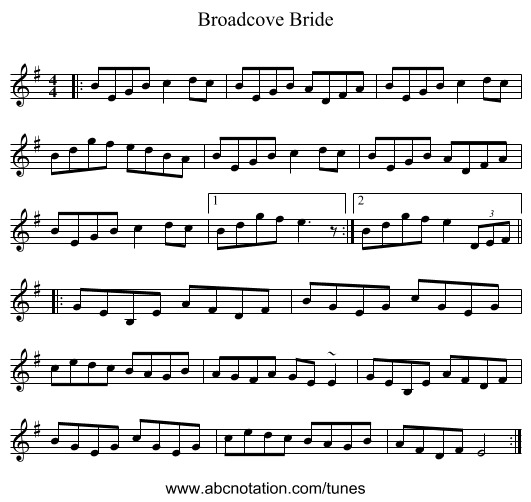 Broadcove Bride - staff notation
