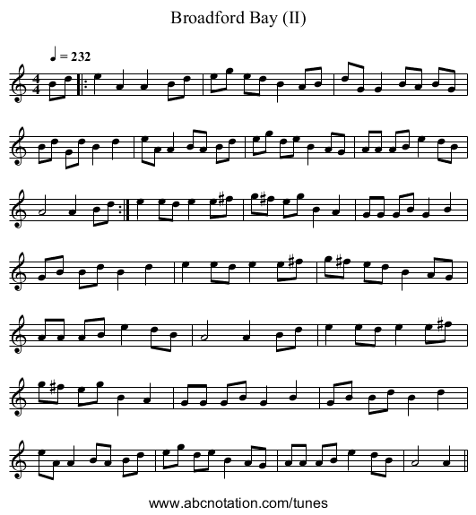 Broadford Bay (II) - staff notation