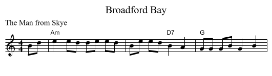 Broadford Bay - staff notation