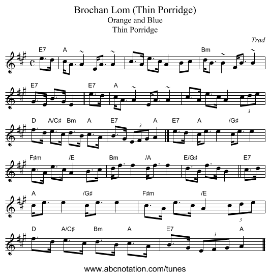 Brochan Lom (Thin Porridge) - staff notation
