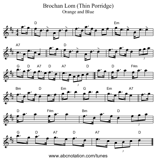 Brochan Lom (Thin Porridge) - staff notation