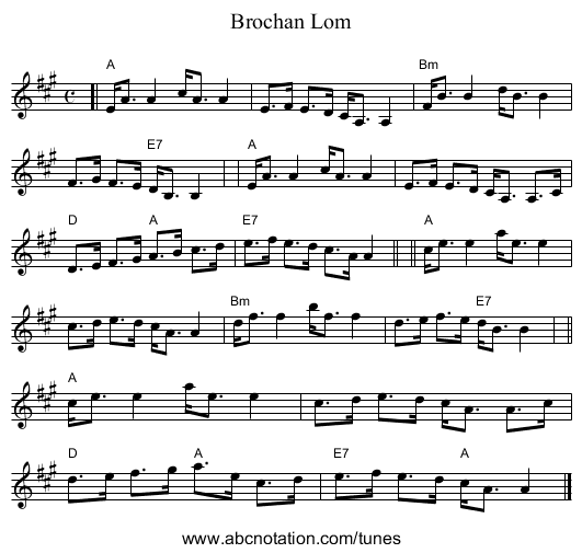 Brochan Lom - staff notation