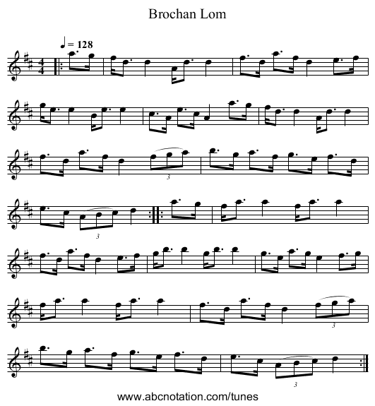 Brochan Lom - staff notation